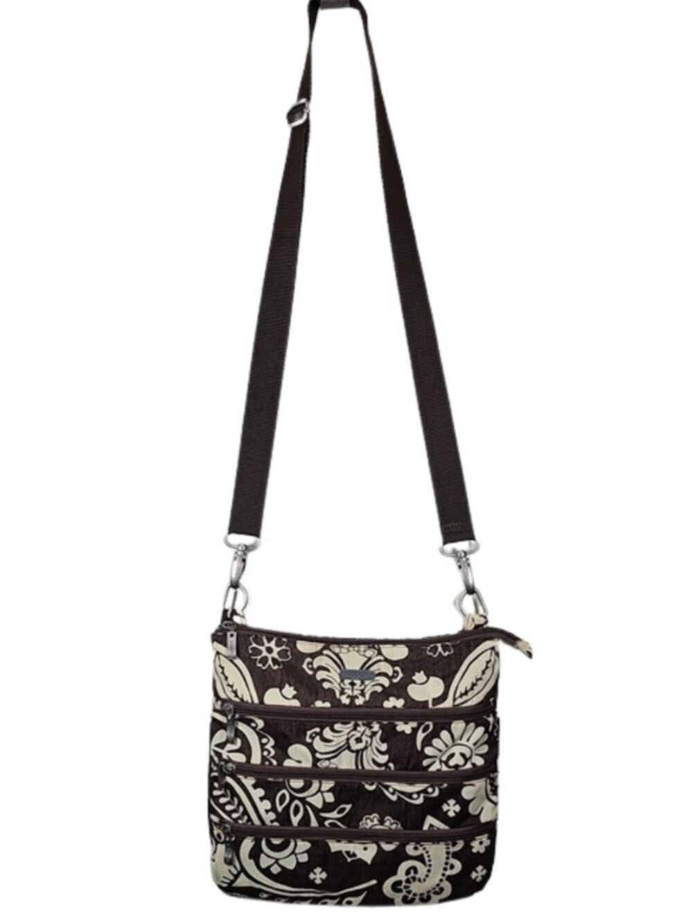 Baggallini Triple Zip Paisley Floral Crossbody Bag Nylon Travel Purse